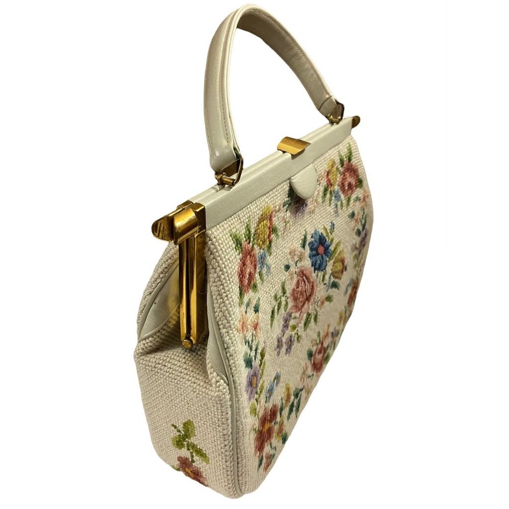 Medium Size Floral Petit Point Women Handbag - Picture 5 of 16